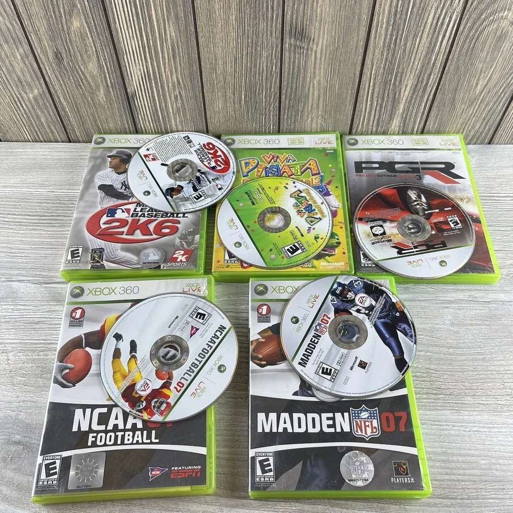 Lot of 5 Microsoft Xbox 360 Video Games Madden 07, NCAA 07 Football,PGR 3 Tested
